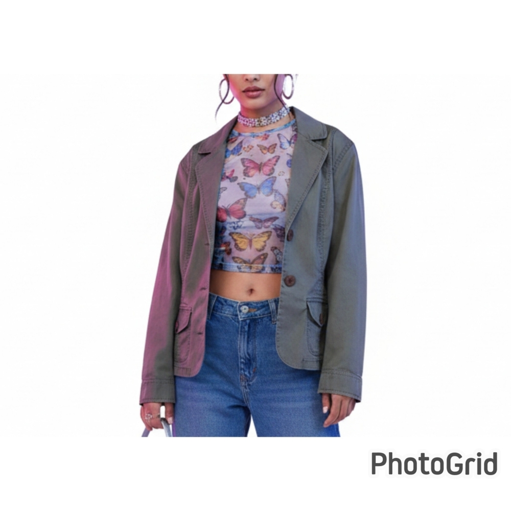 ​Blazer Utility Y2K Office Siren Safari Casual Vintage 00s SZ-L COTTON 98%